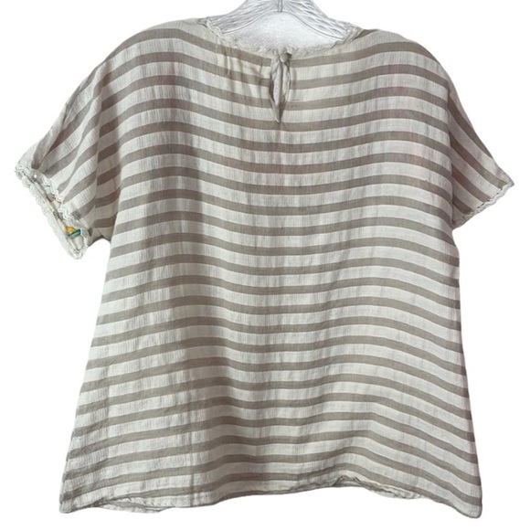 Savana Jane Womens Top Size L Tan Striped Colorful Embroidery Lace Trim Cropped - Picture 2 of 13